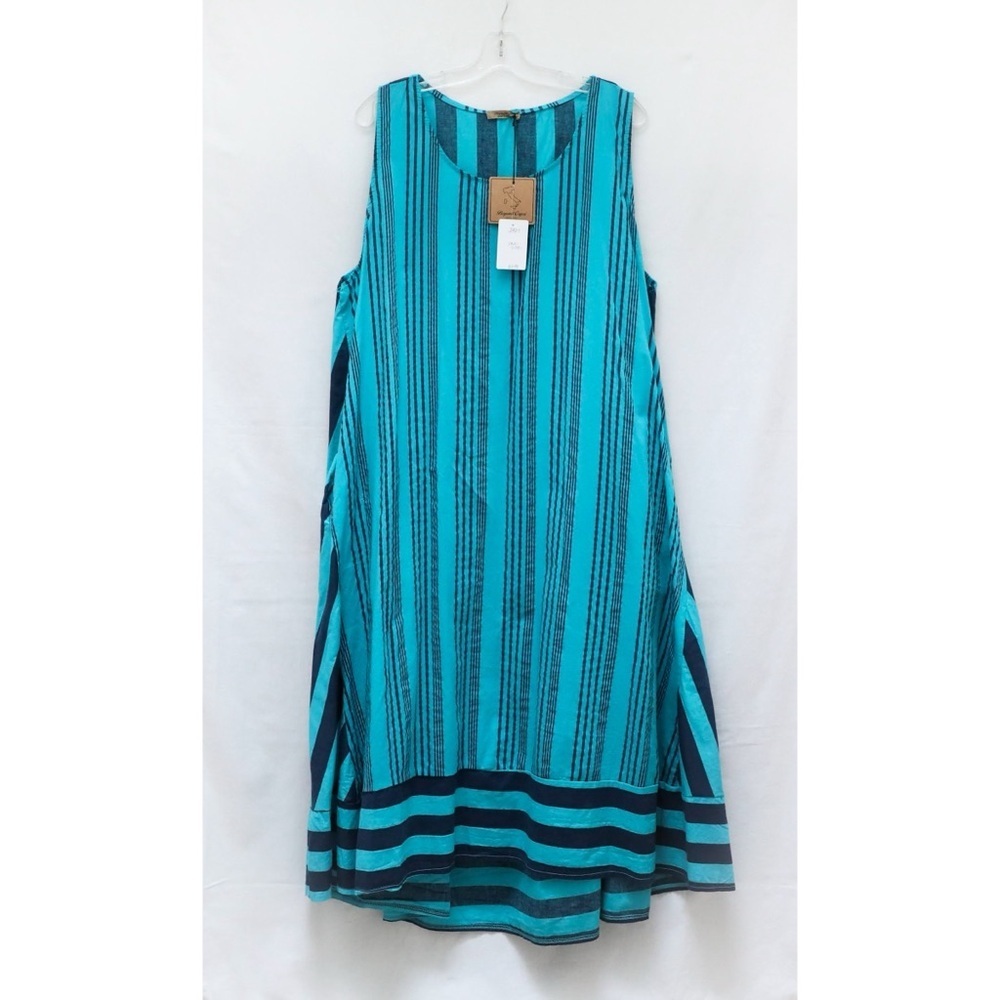 NWT Beyond Capri striped print dress asymmetric midi lagenlook turquoise resort